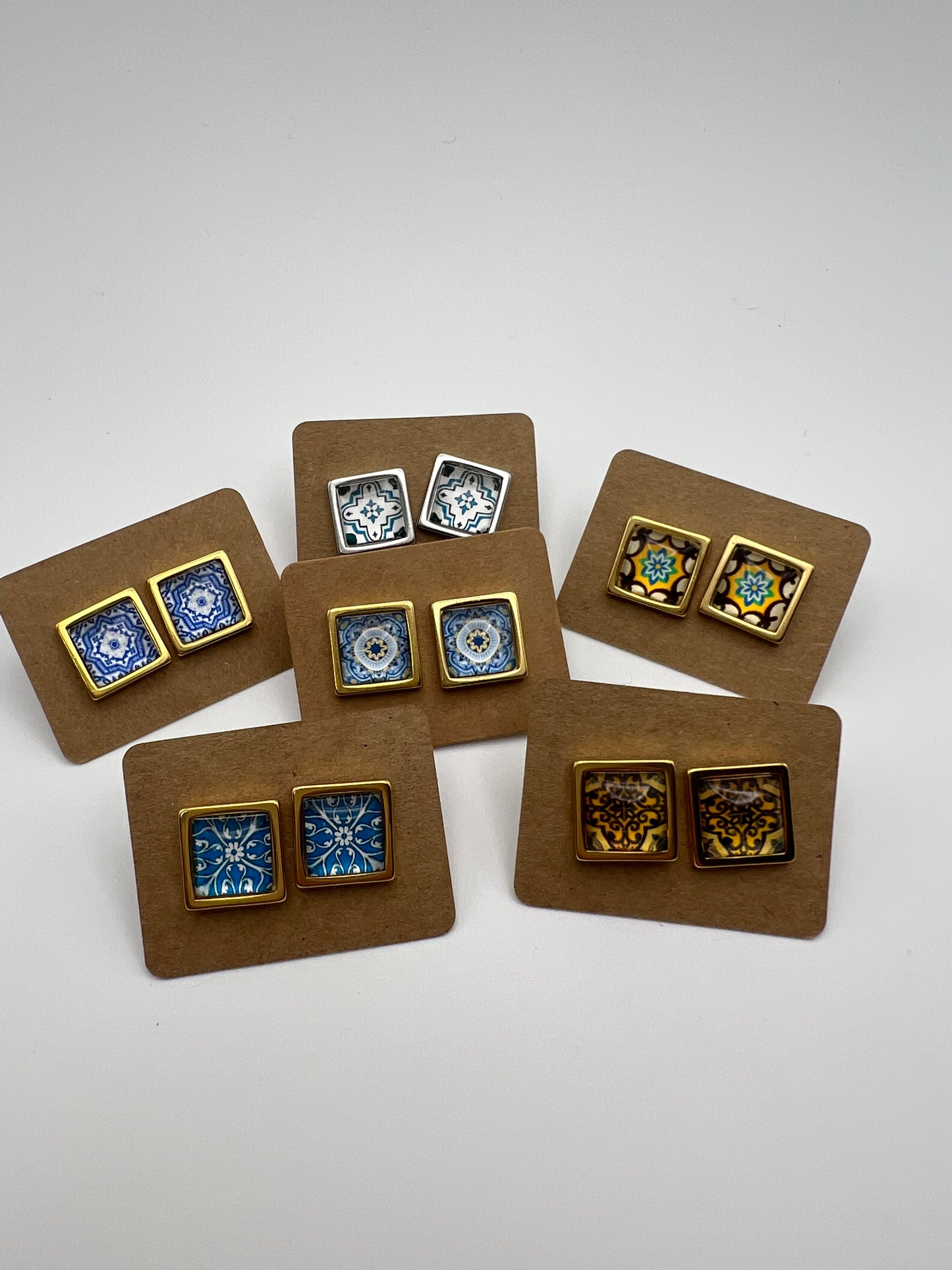 Greek-Inspired Tile Square Stud Earrings