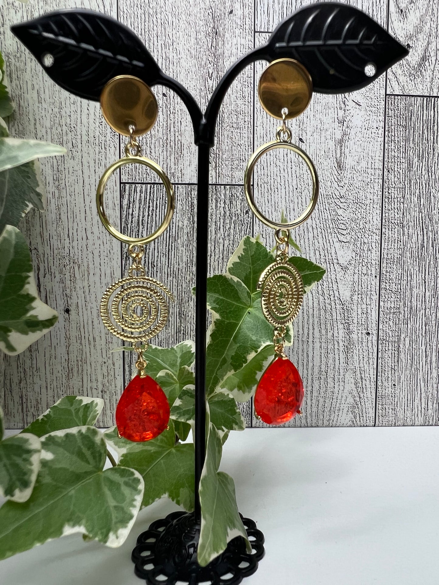 Stylish Gold & Orange Statement Earrings