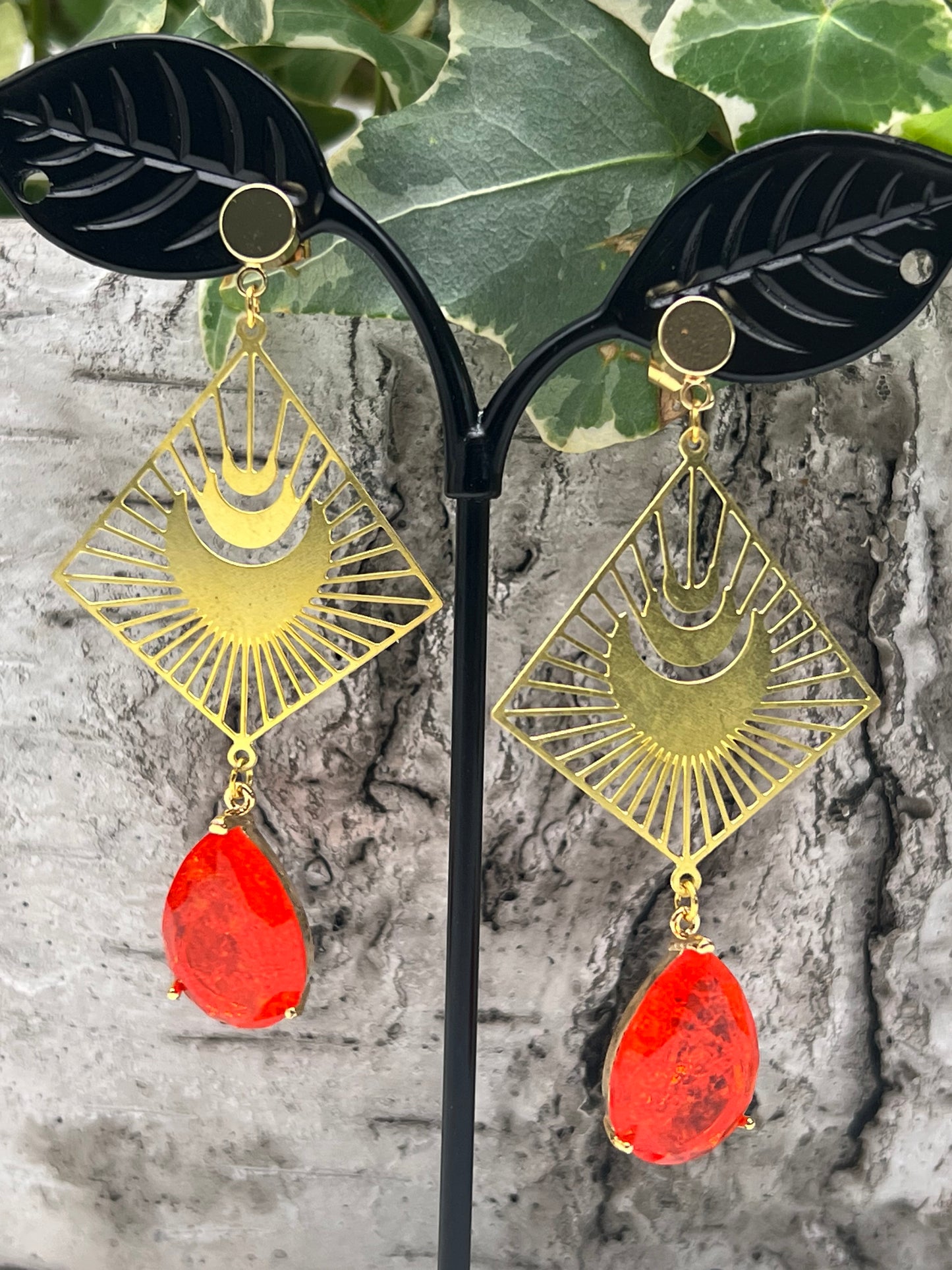 Stylish Gold & Orange Statement Earrings