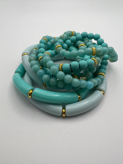 Teal & Gold Stylish Boho Chic Stackable Bracelet Set