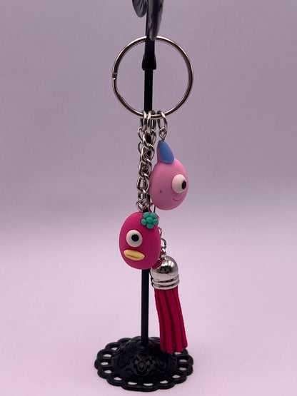 Pink Monsters Polymer Clay Keychain