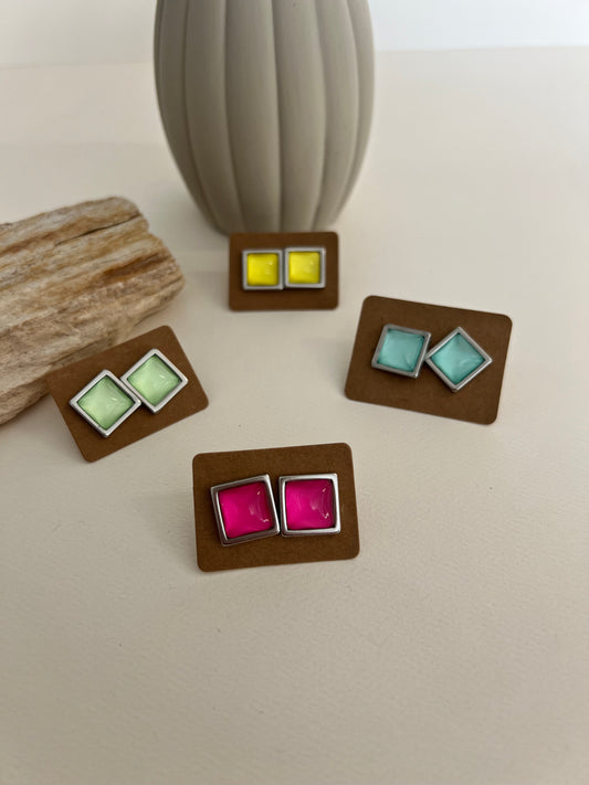 Square Silver Stud Earrings