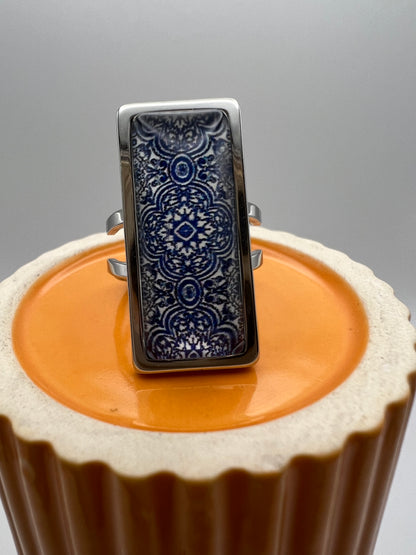 Blue Pattern Statement Ring