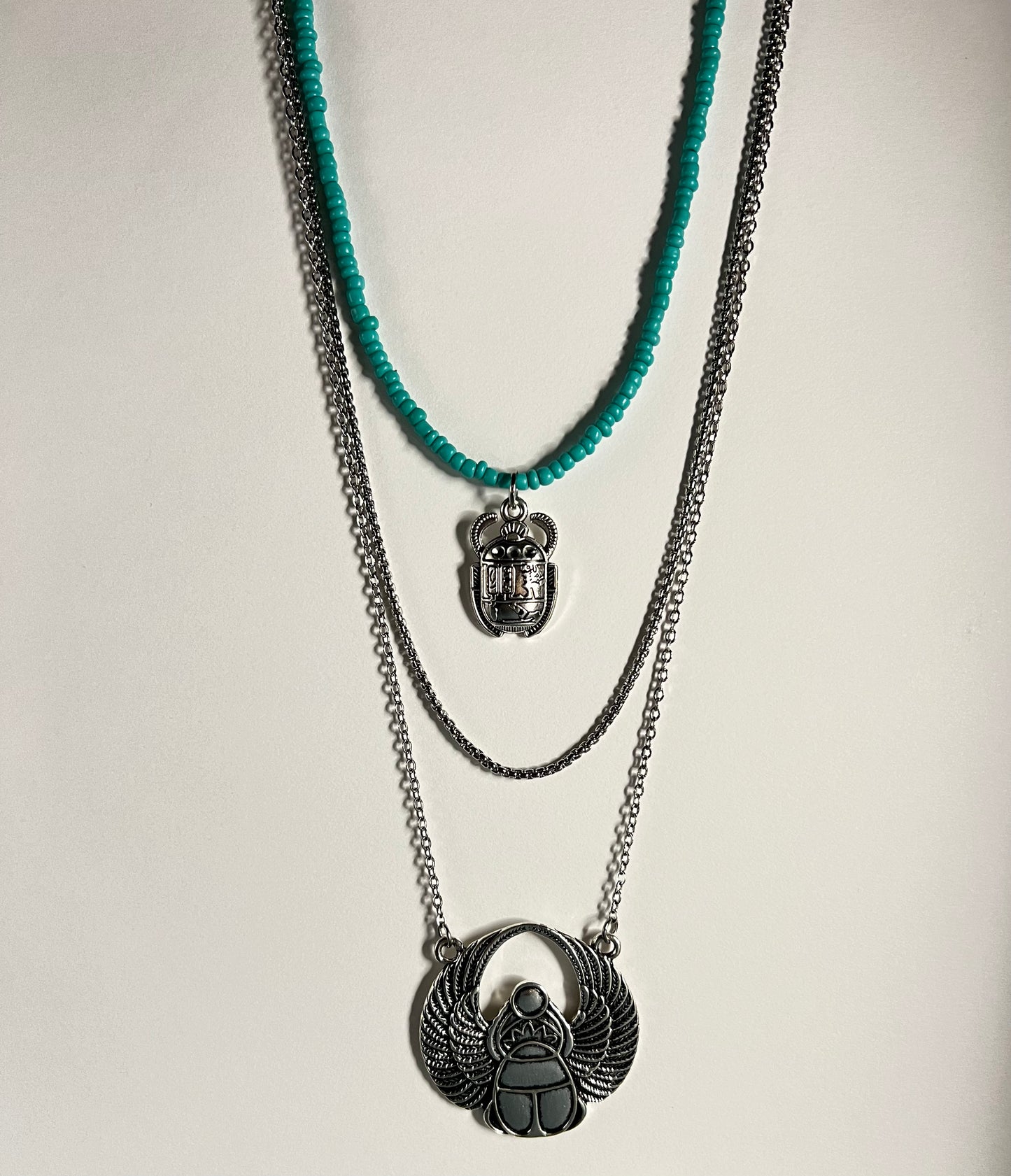 Egyptian Scarab Beetle Layered Necklace