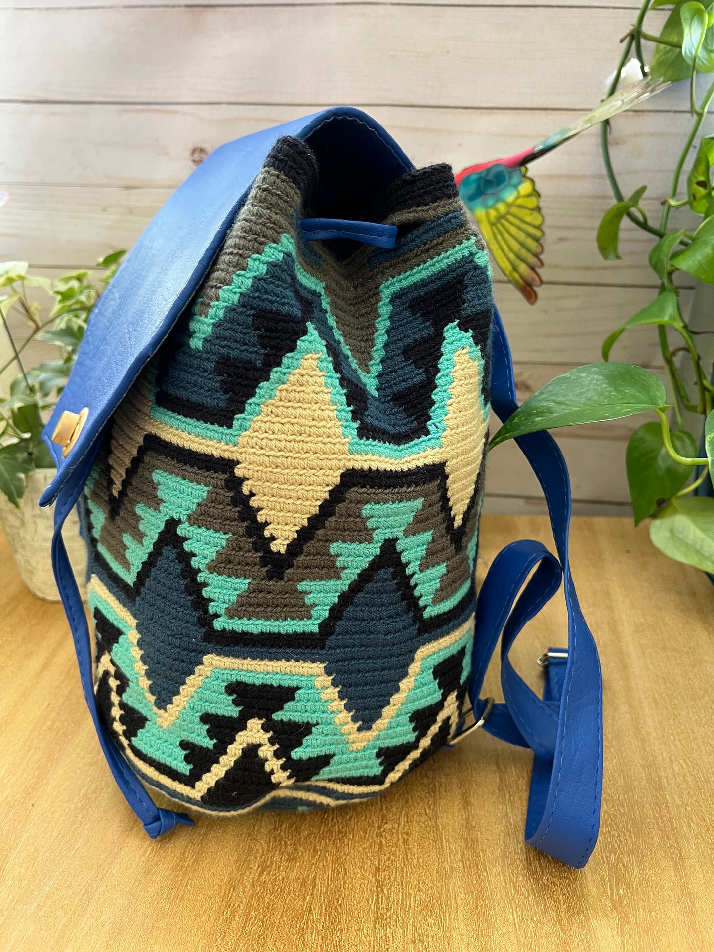 Geometric Pattern Handwoven Backpack