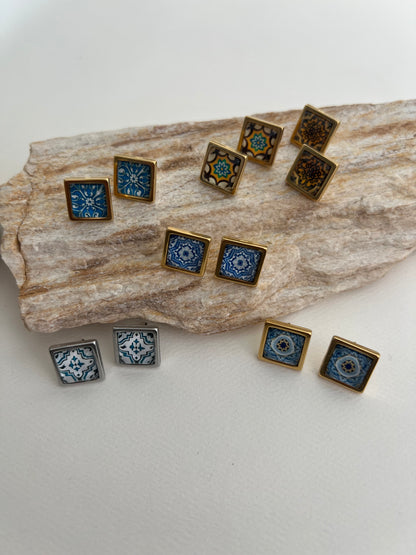 Greek-Inspired Tile Square Stud Earrings