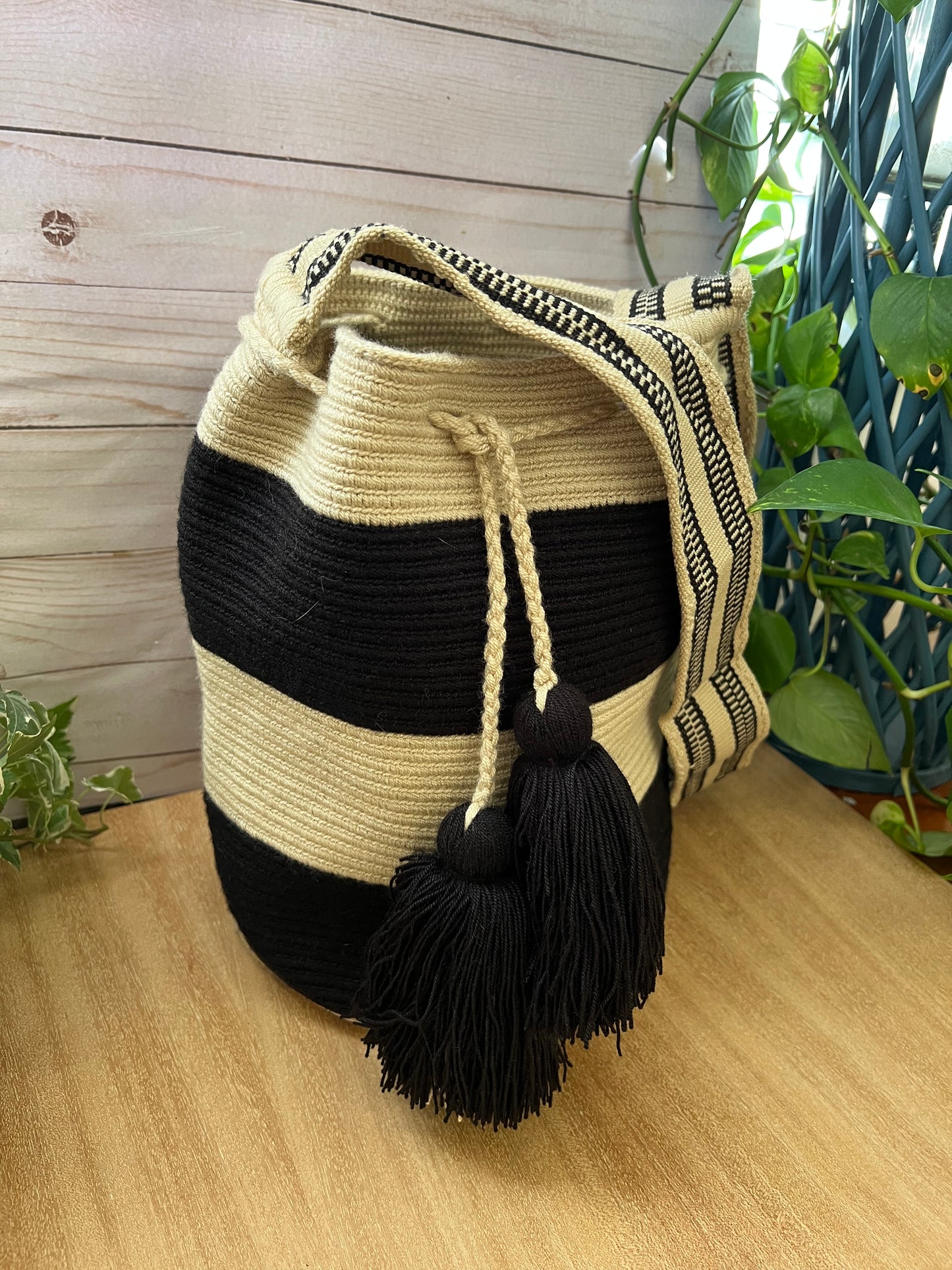 Black & White Handwoven Bucket Bag