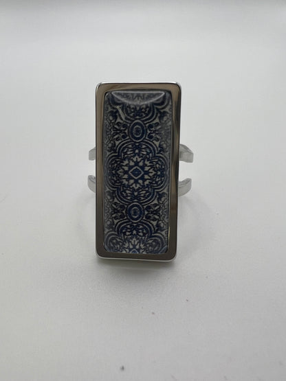 Blue Pattern Statement Ring