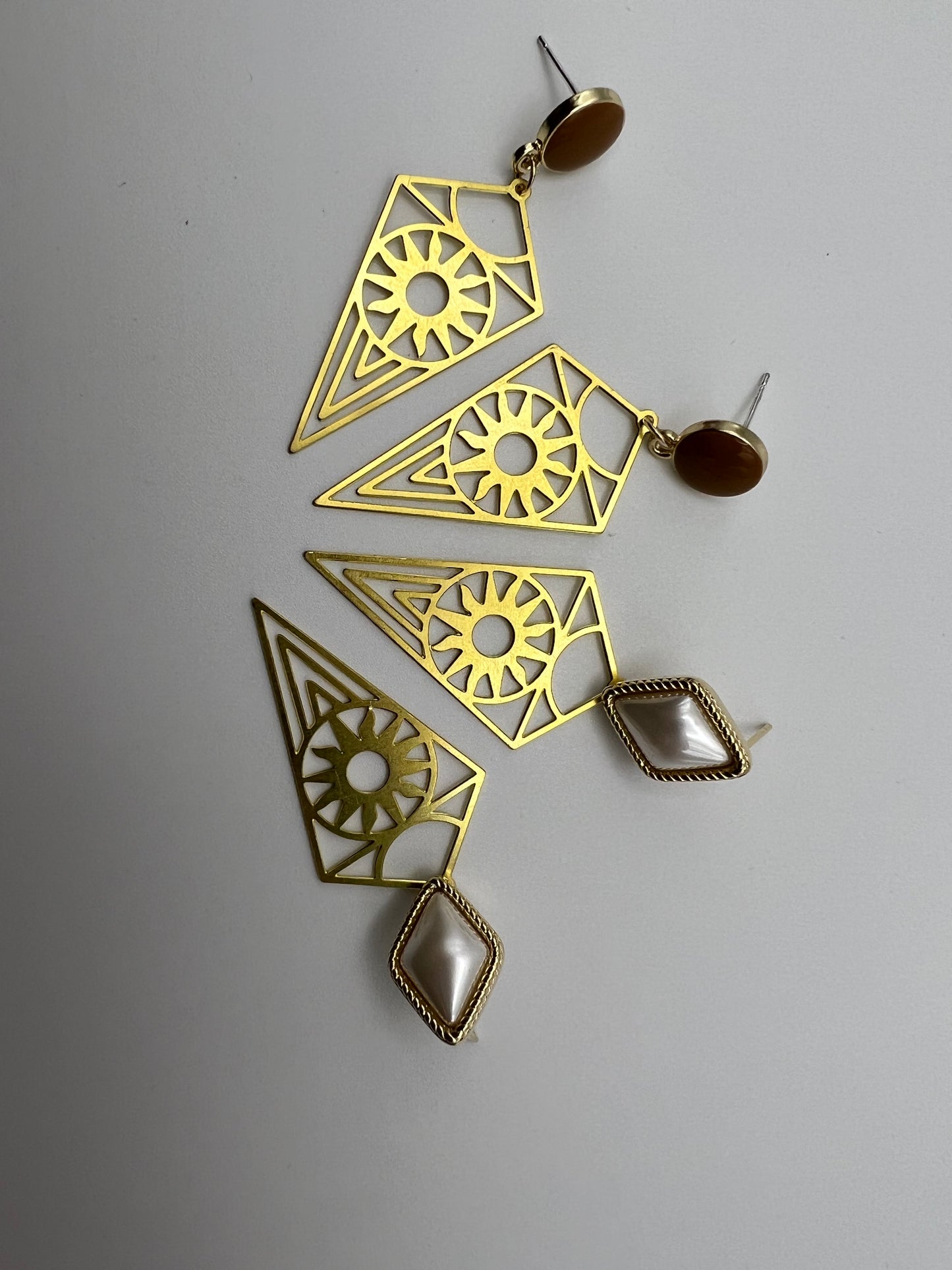 Brass Geometric Pendant Earrings