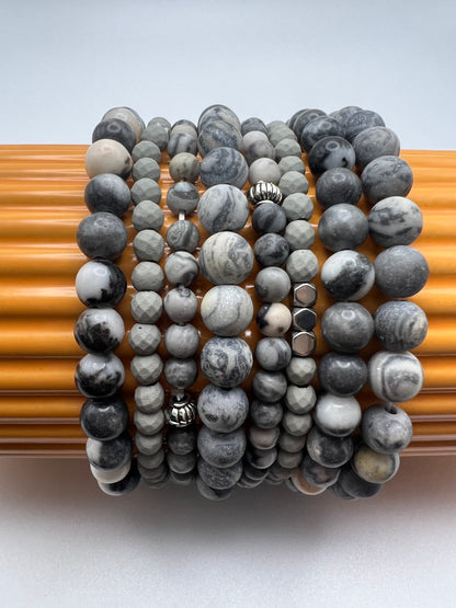 Gray Bead Bracelet Set