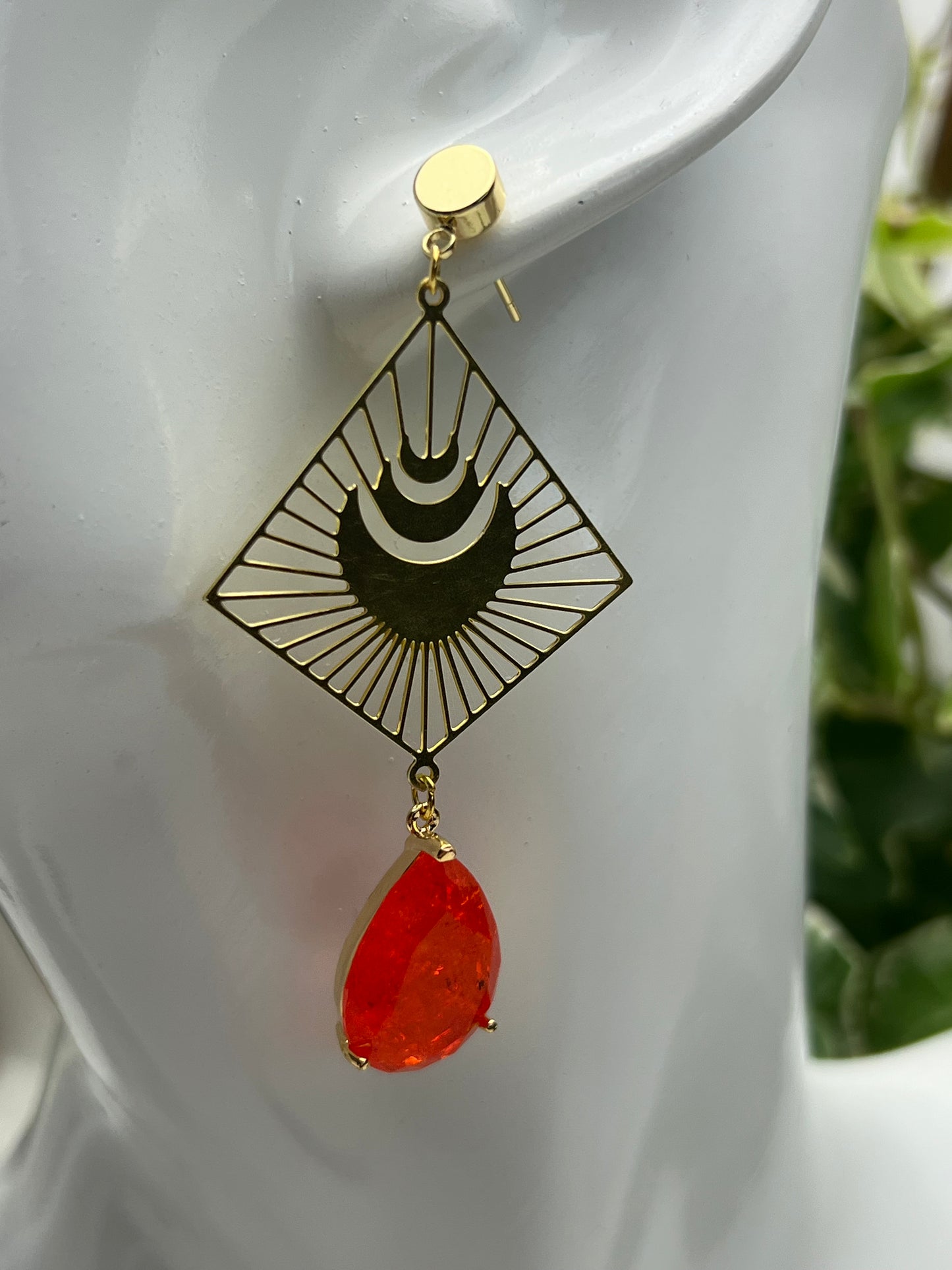 Stylish Gold & Orange Statement Earrings