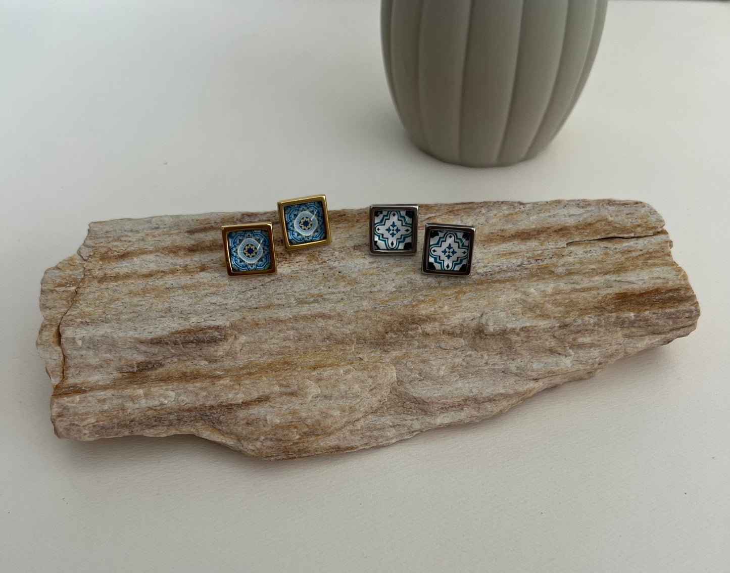 Greek-Inspired Tile Square Stud Earrings