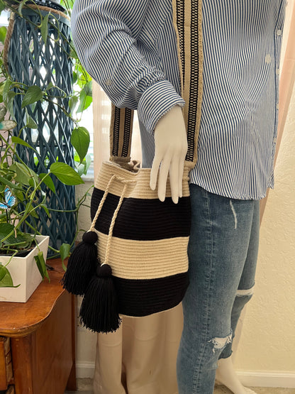 Black & White Handwoven Bucket Bag