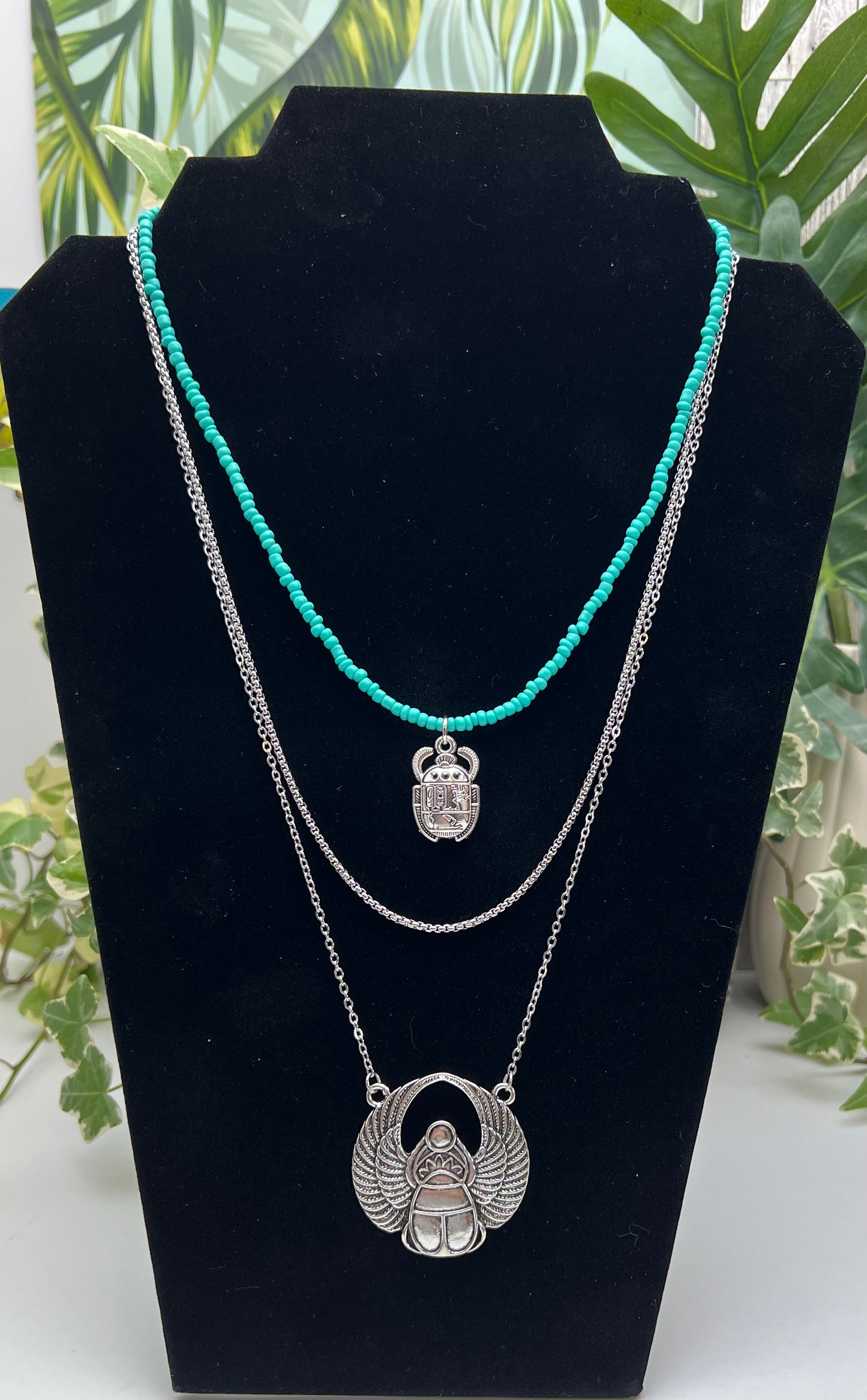 Egyptian Scarab Beetle Layered Necklace