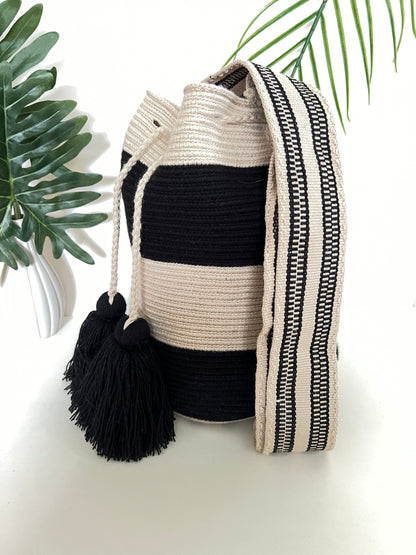 Black & White Handwoven Bucket Bag