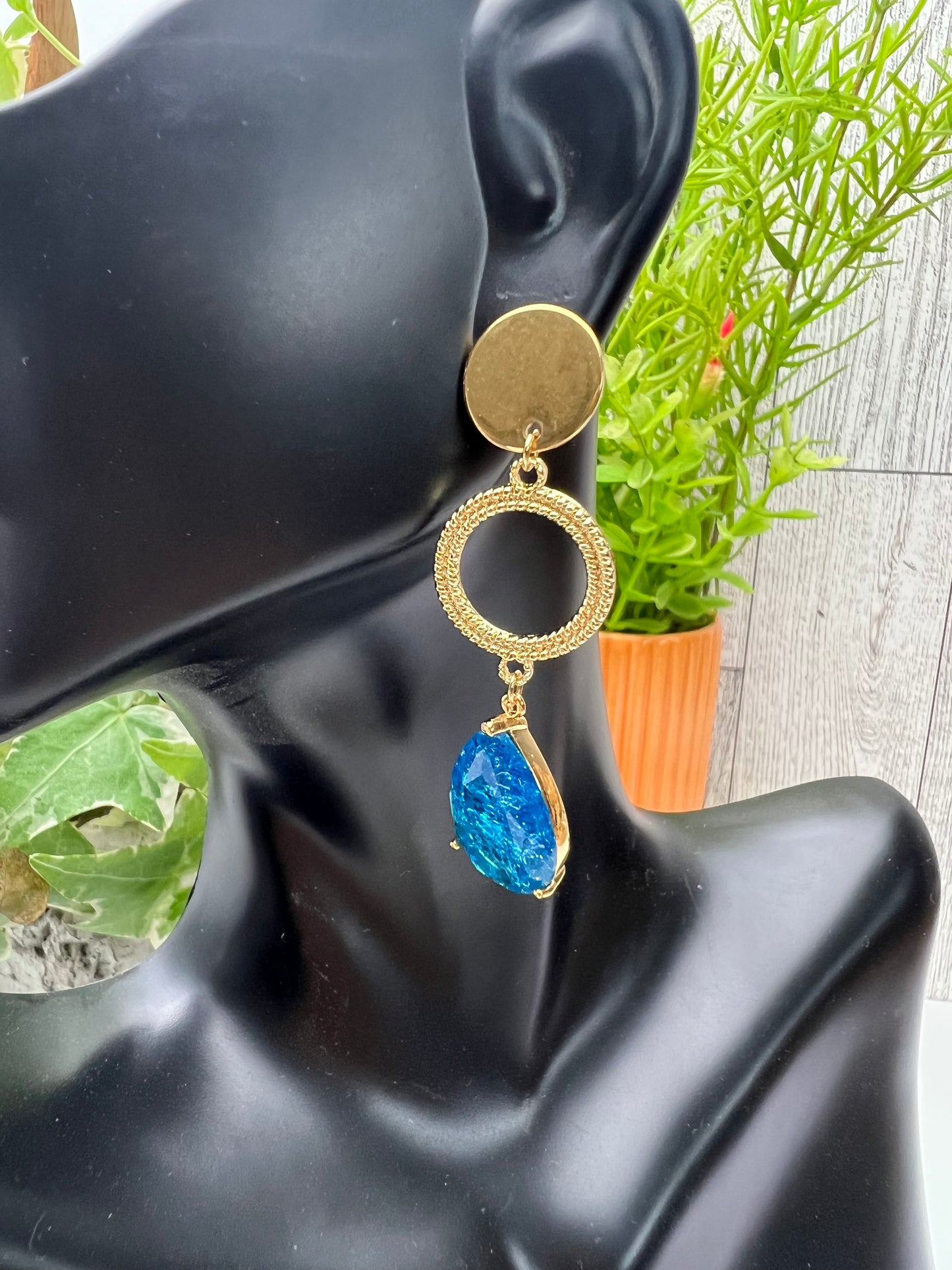 Blue Stone Elegant Dangle Earrings