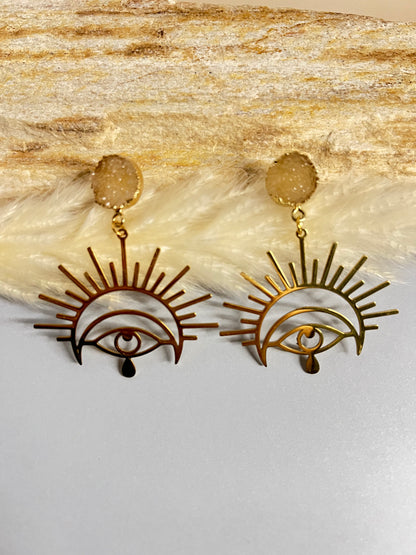 All Seeing Eye & Moon Statement Earrings