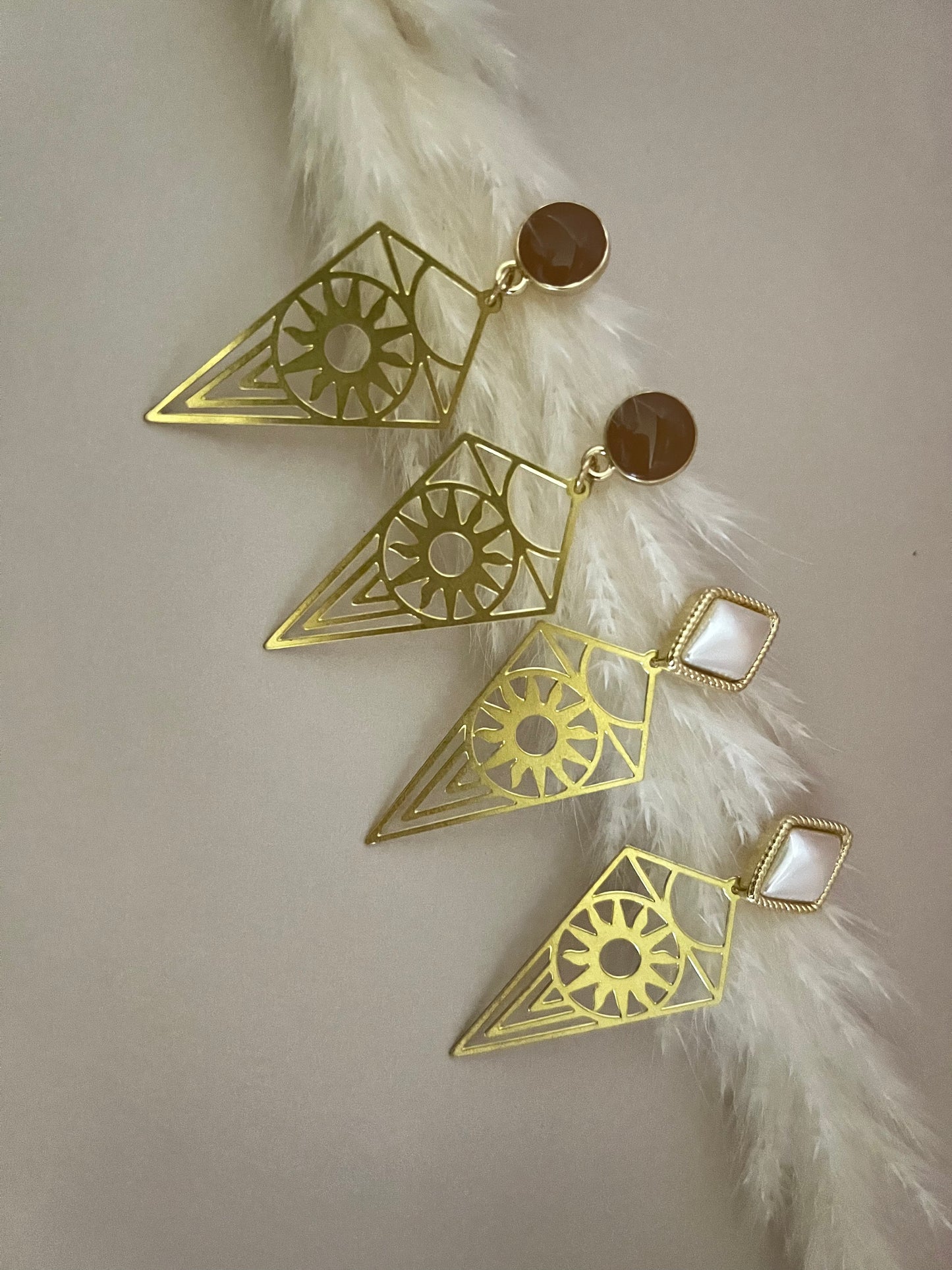 Brass Geometric Pendant Earrings