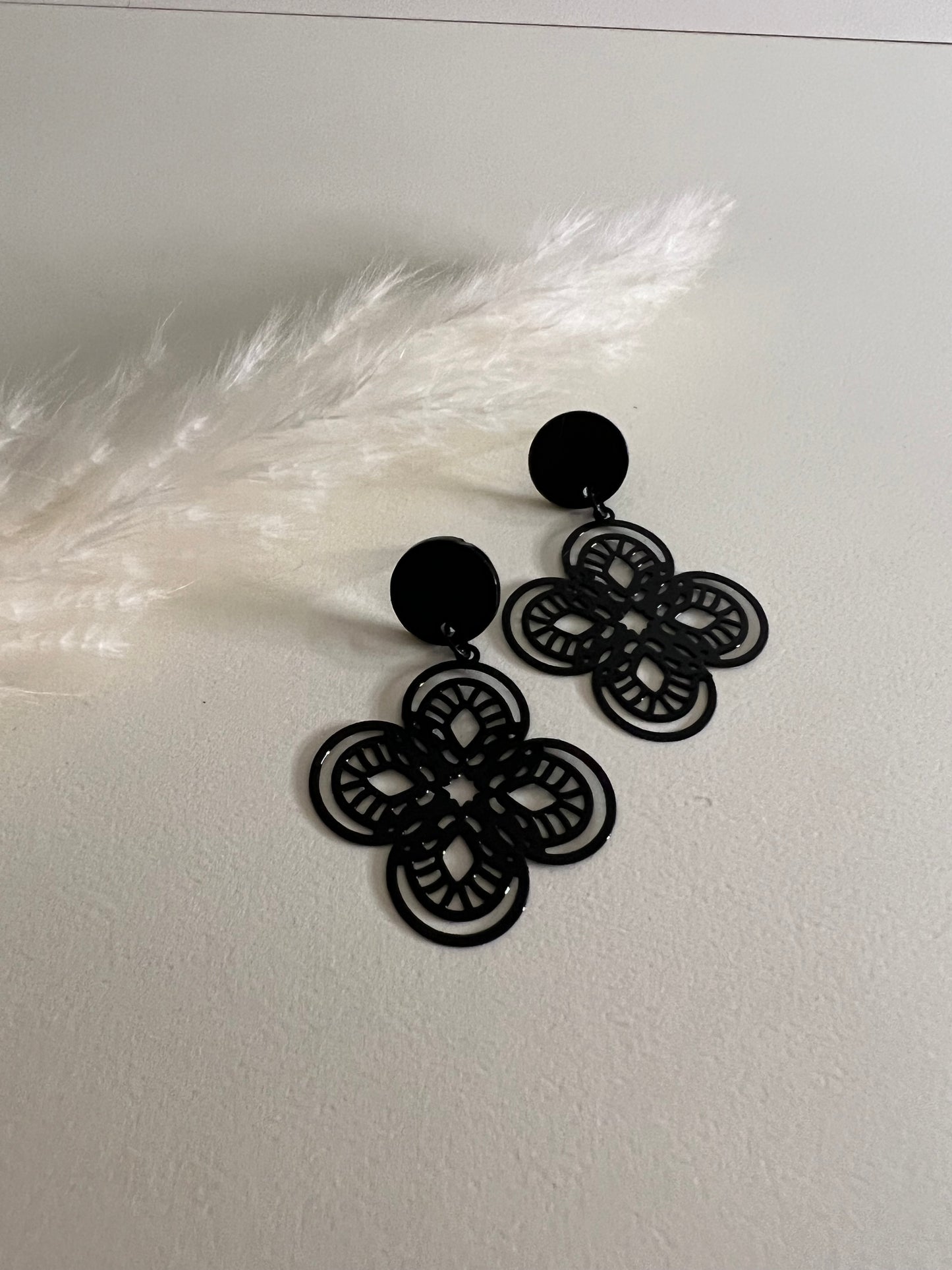 Delicate Black Flower Earrings