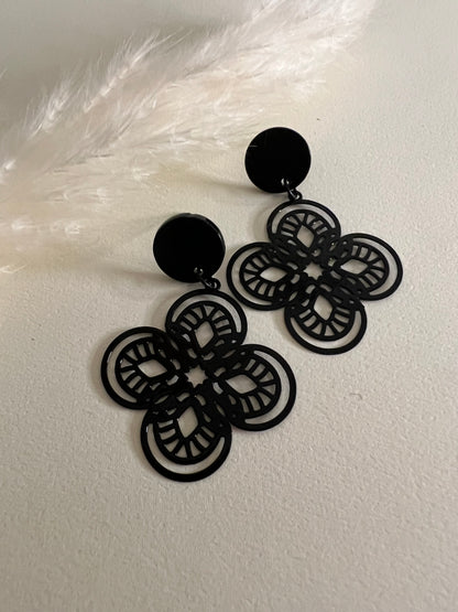 Delicate Black Flower Earrings