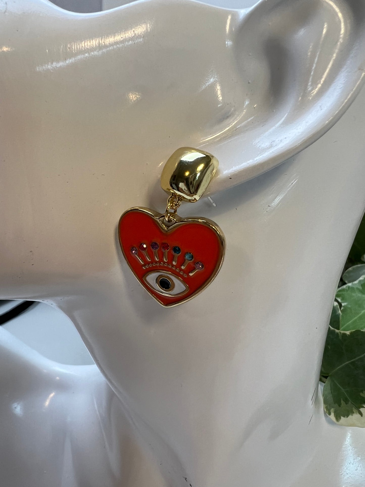 Evil Eye Heart Dangle Earrings