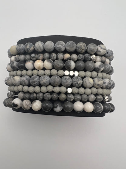 Gray Bead Bracelet Set