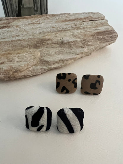 Animal Print Fabric Large Stud Earrings