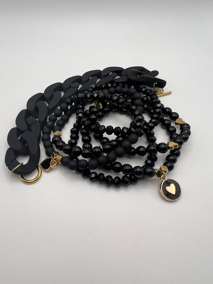 Black & Gold Charm Bracelet Set