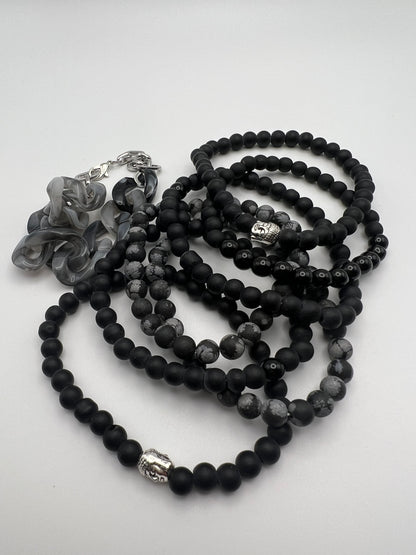 Black & Gray Buddha Bracelet Set