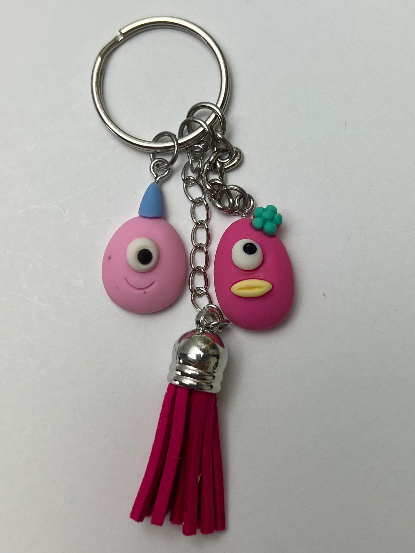 Pink Monsters Polymer Clay Keychain