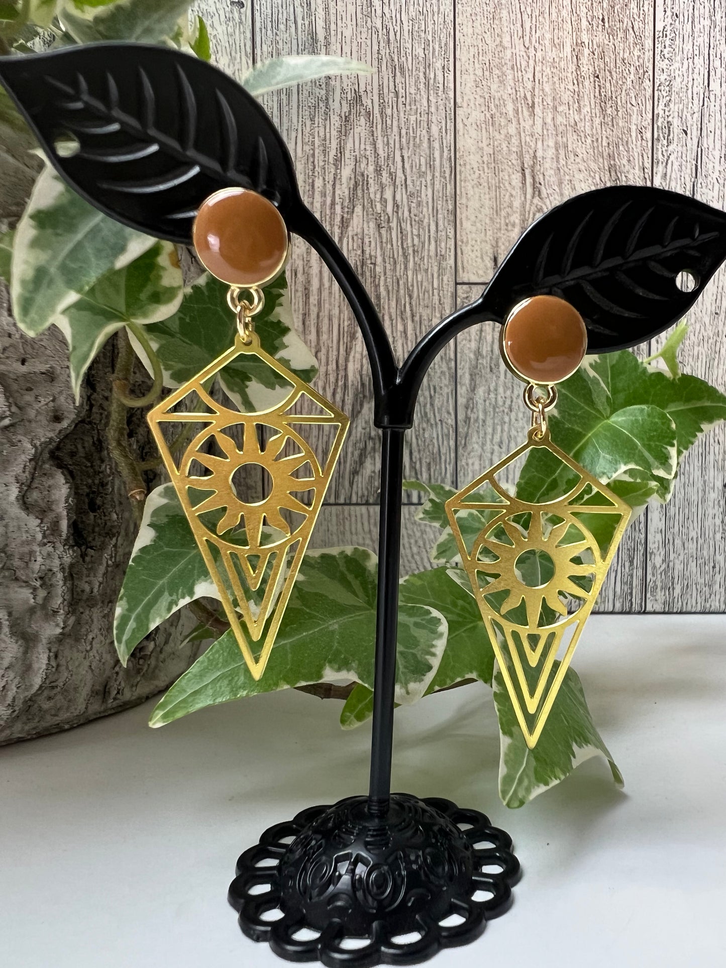 Brass Geometric Pendant Earrings