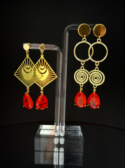 Stylish Gold & Orange Statement Earrings