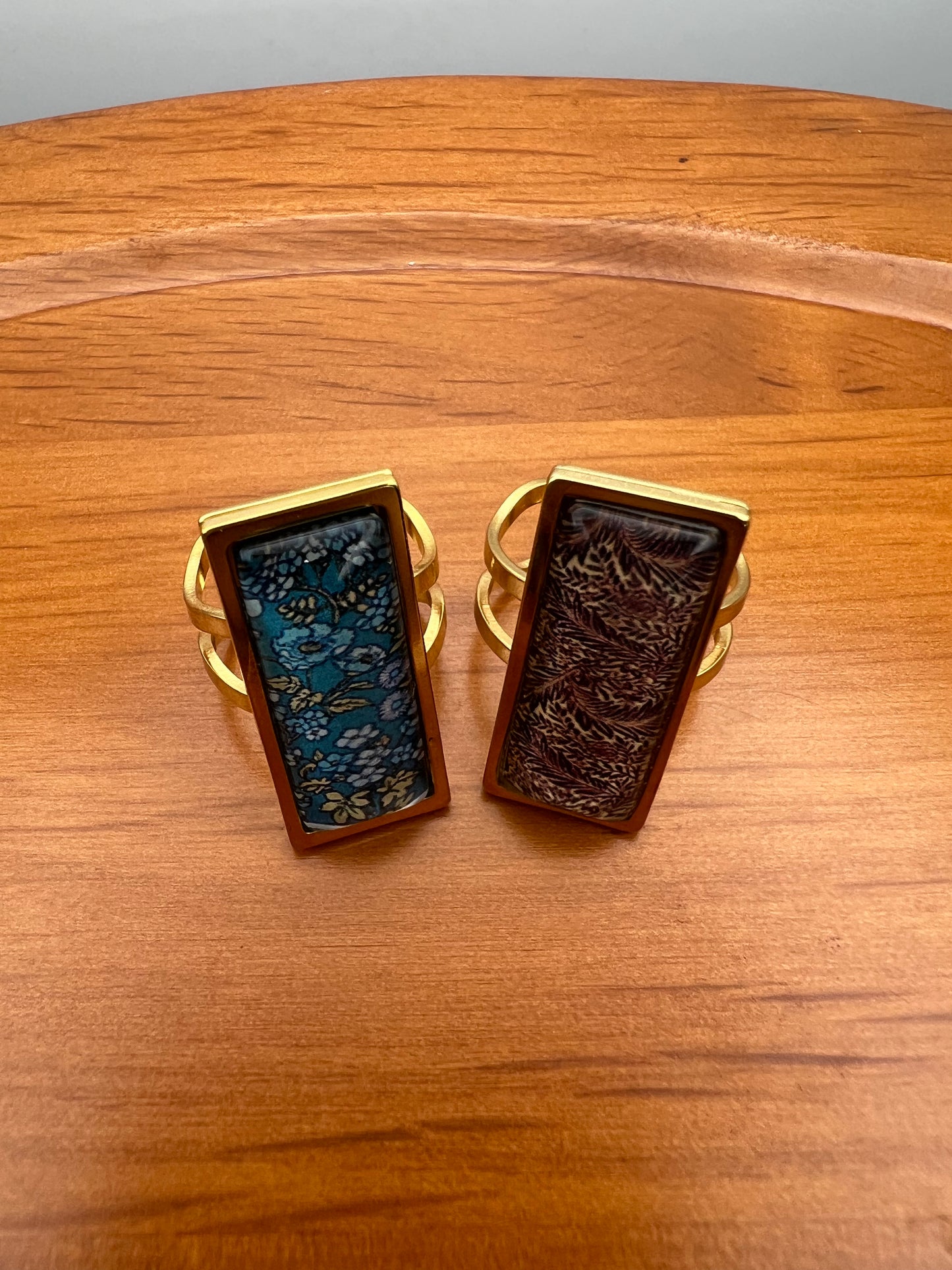 Floral Design Rectangular Rings