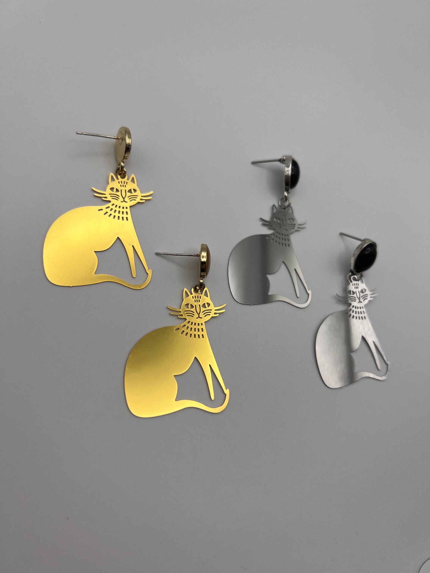 Minimalist Retro Silver &  Gold Cat Earrings