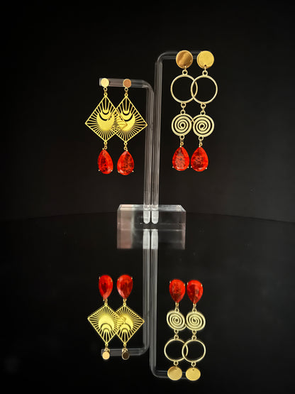 Stylish Gold & Orange Statement Earrings