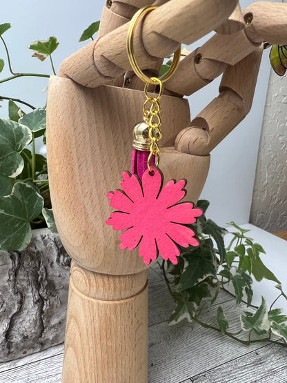 Pink Hand-Painted Flower Keychain