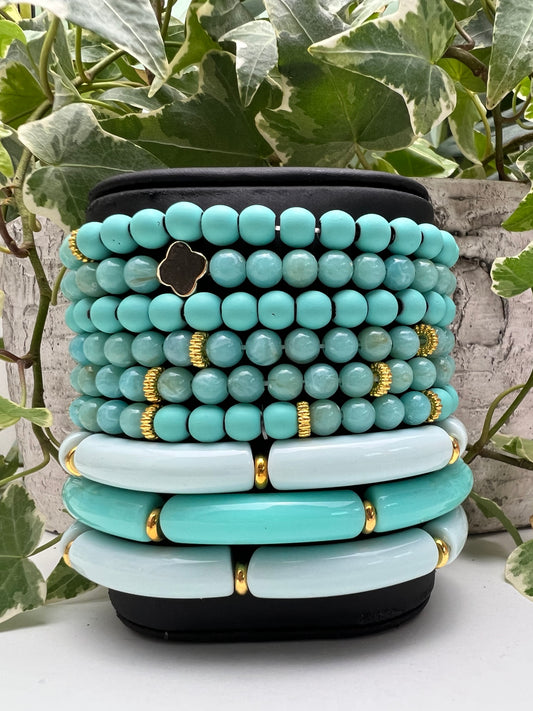 Teal & Gold Stylish Boho Chic Stackable Bracelet Set