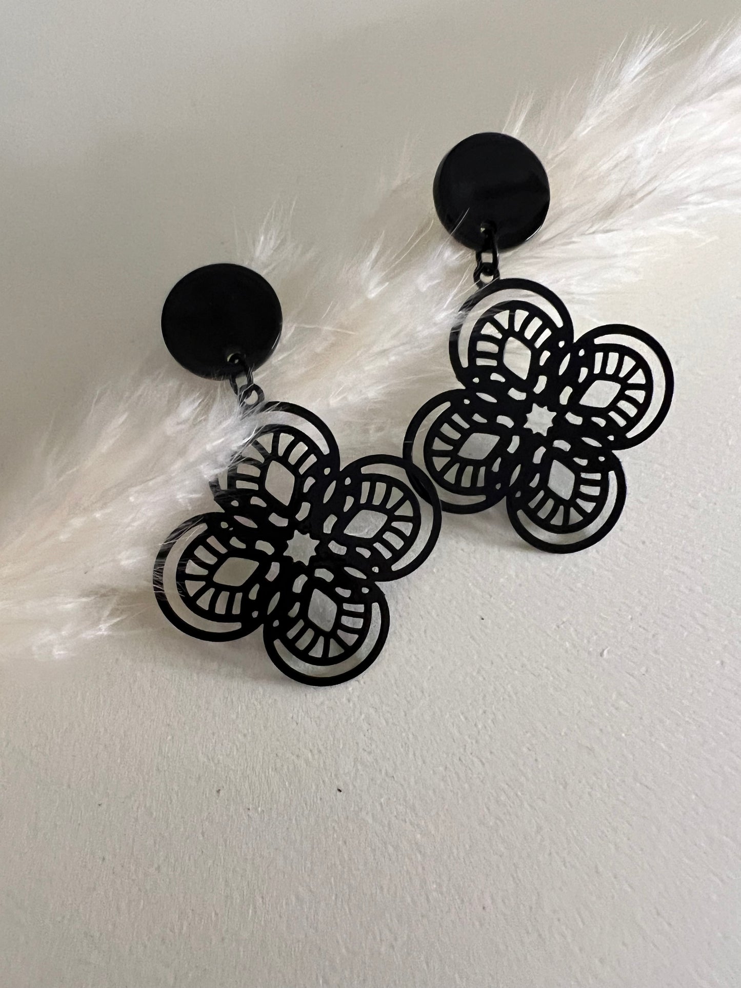 Delicate Black Flower Earrings