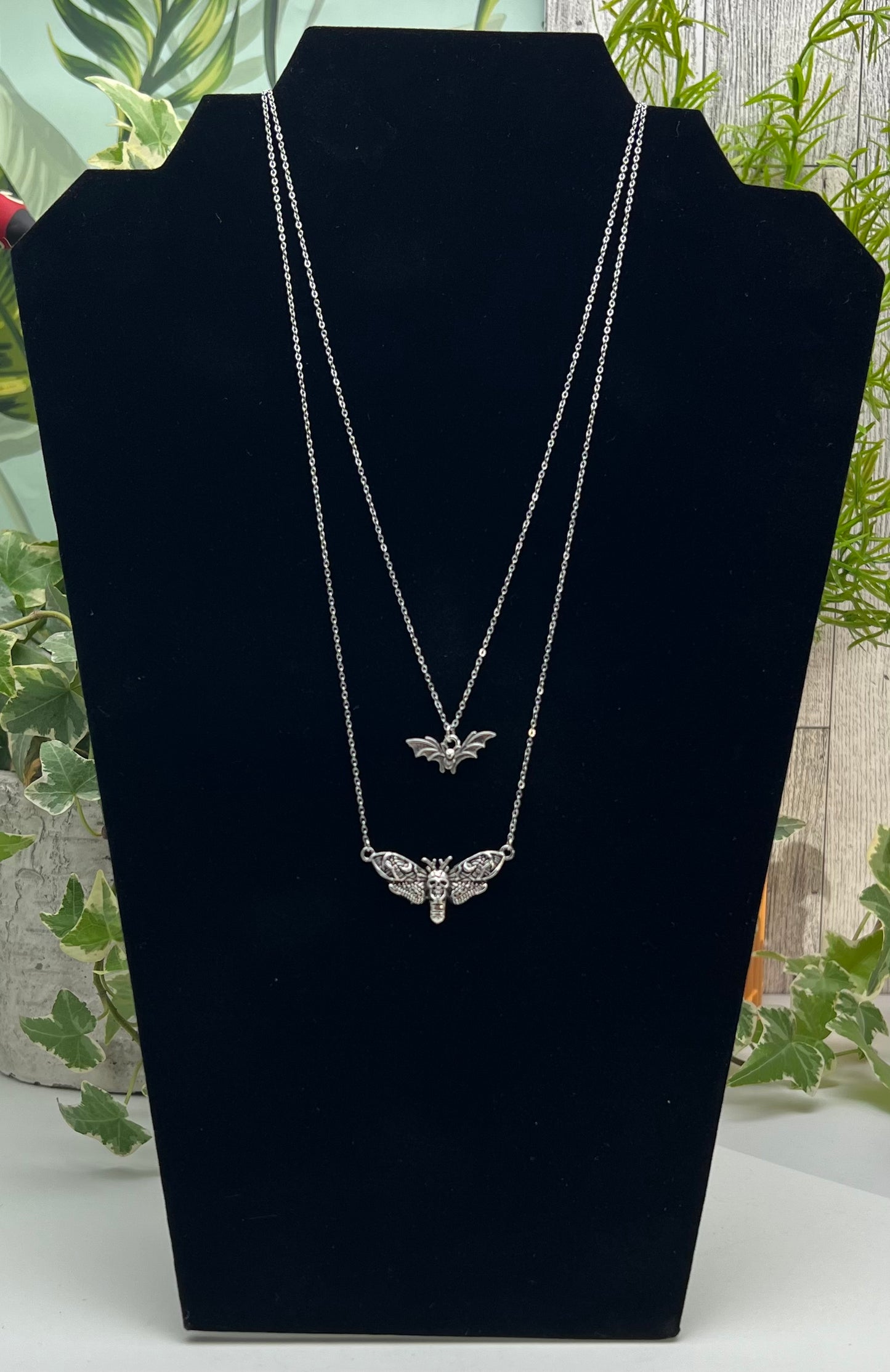 Silver Moth & Bat Layered Necklace