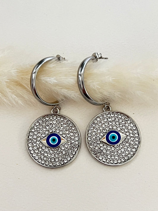 Evil Eye Zircon Hoop Earrings