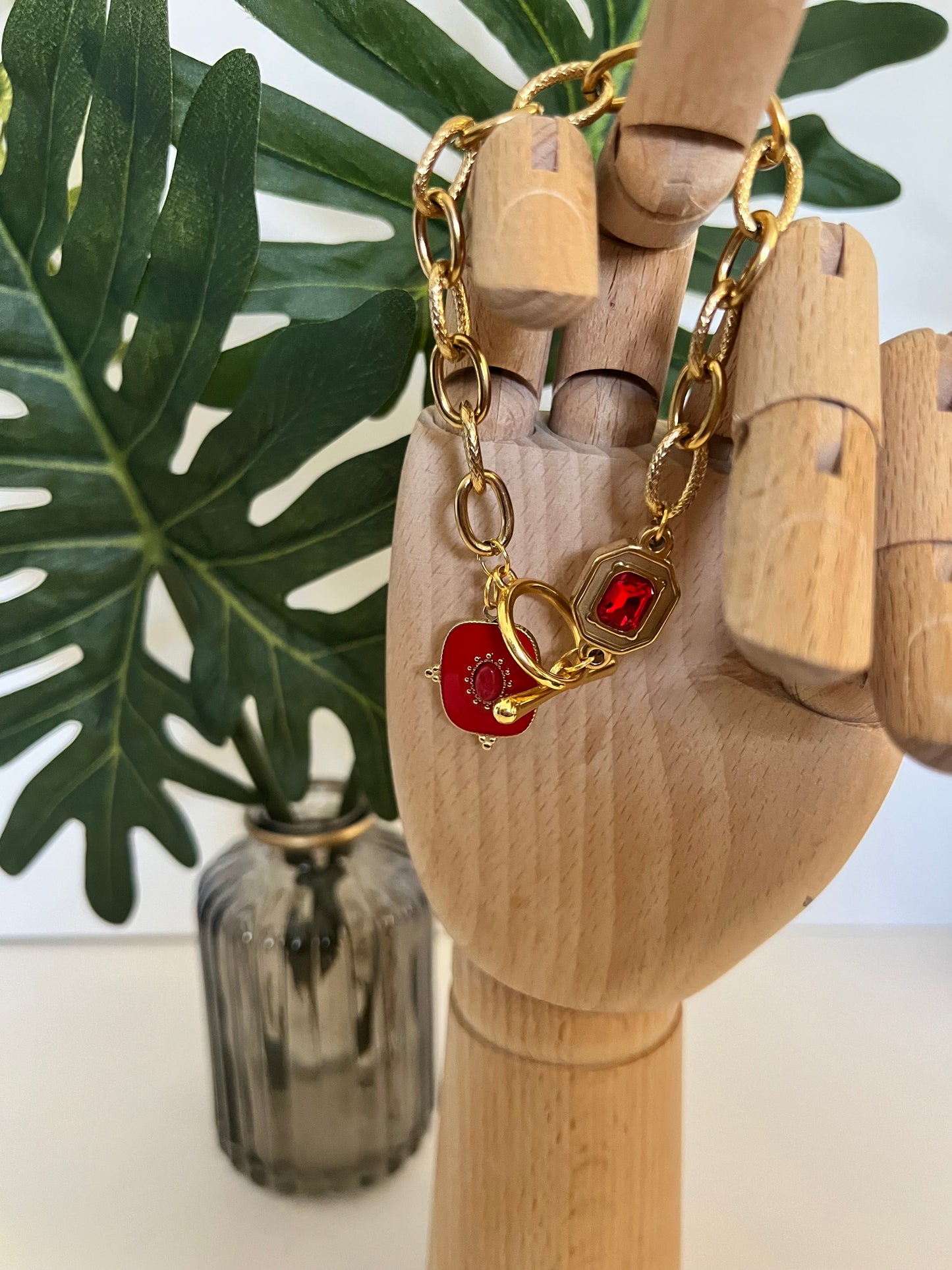 Red Pendant Charm Bracelet