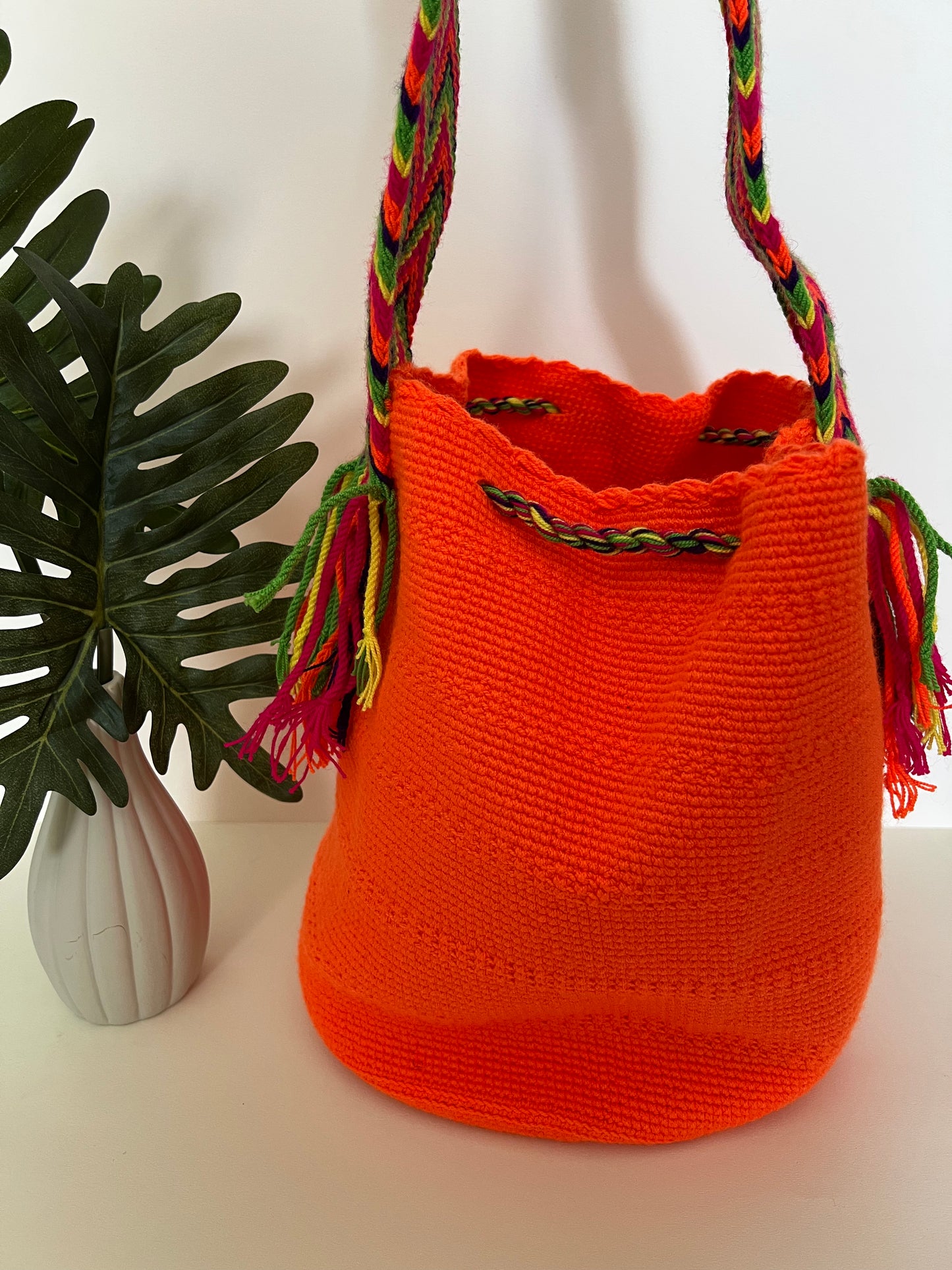 Vibrant Orange Handwoven Bucket Bag