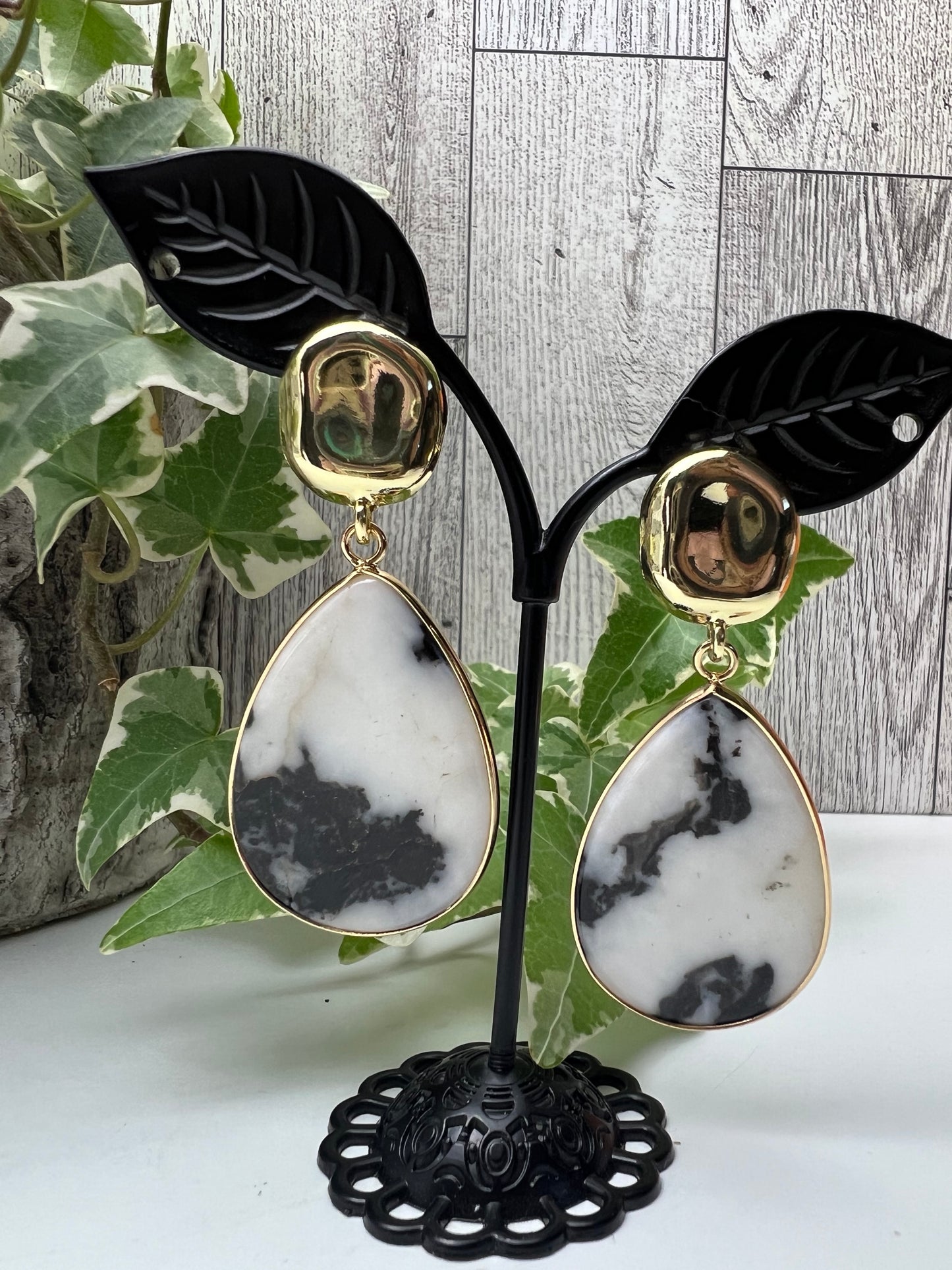 Zebra Stone Statement Earrings