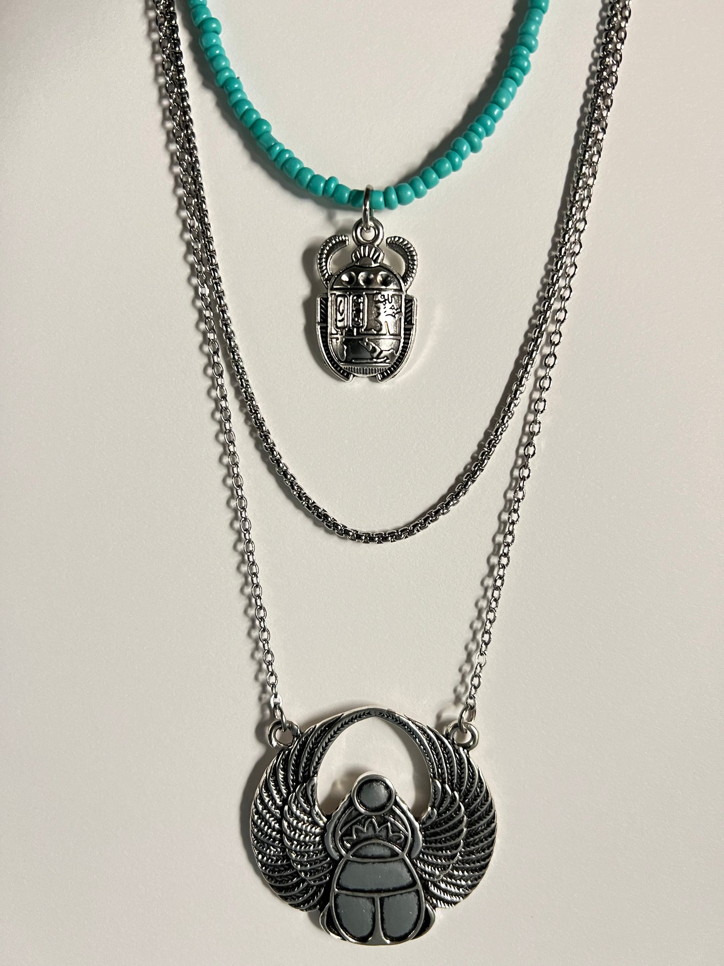 Egyptian Scarab Beetle Layered Necklace