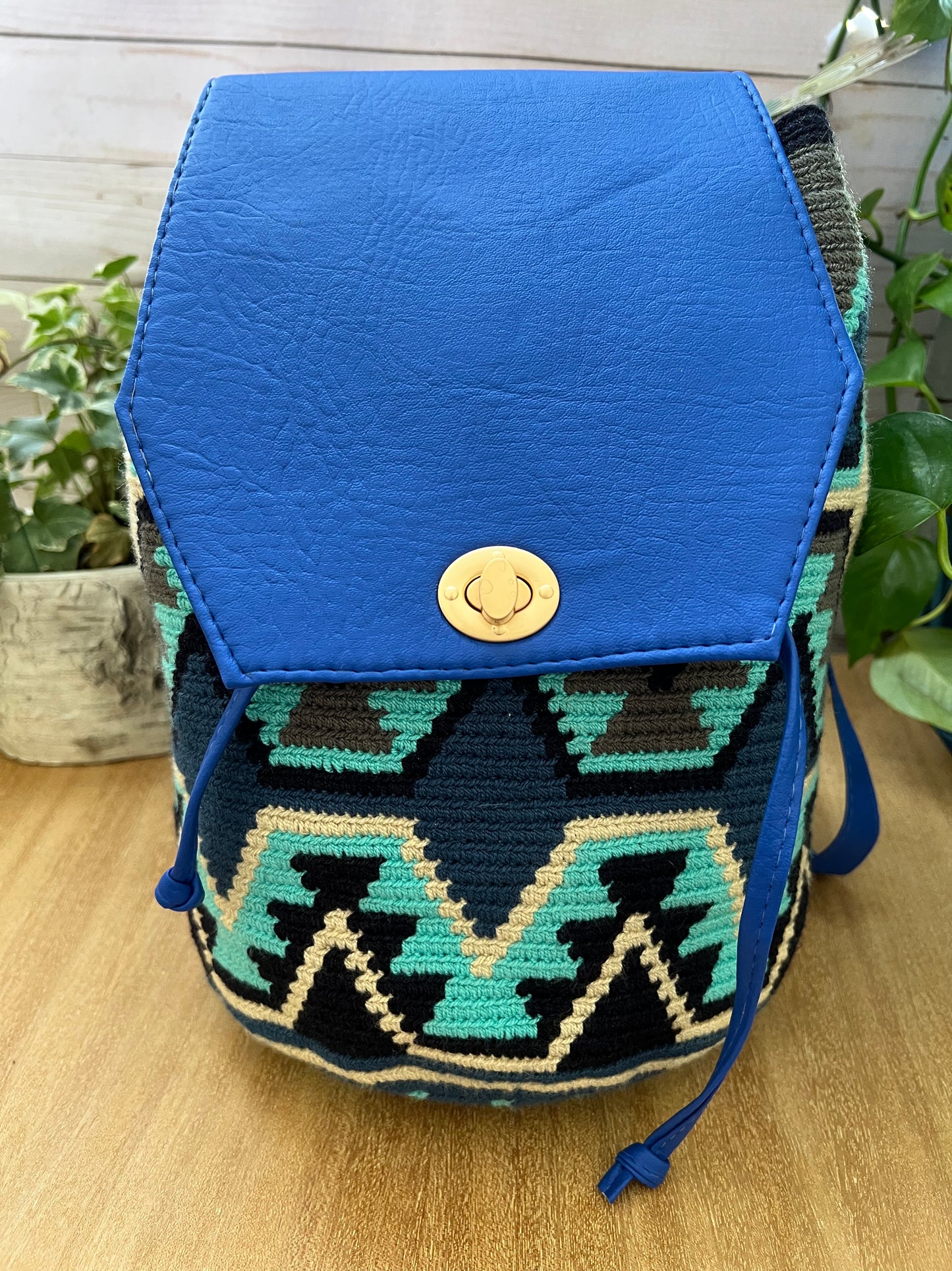 Geometric Pattern Handwoven Backpack