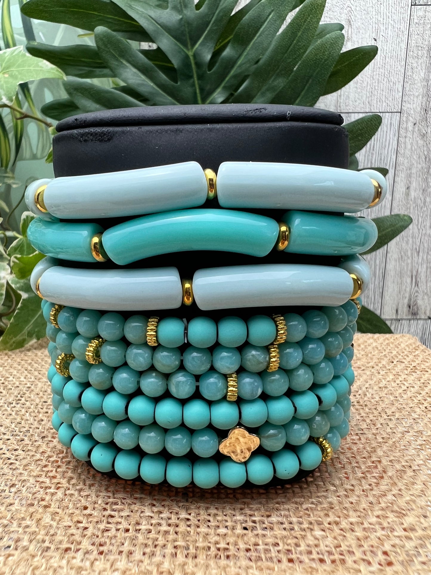 Teal & Gold Stylish Boho Chic Stackable Bracelet Set