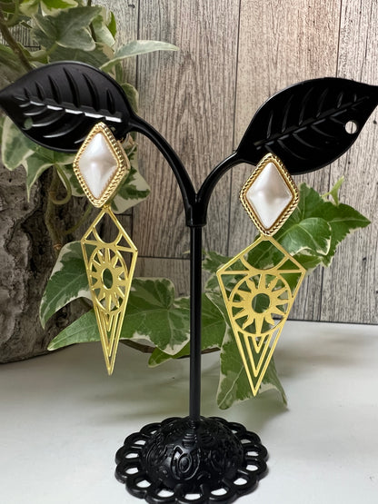 Brass Geometric Pendant Earrings