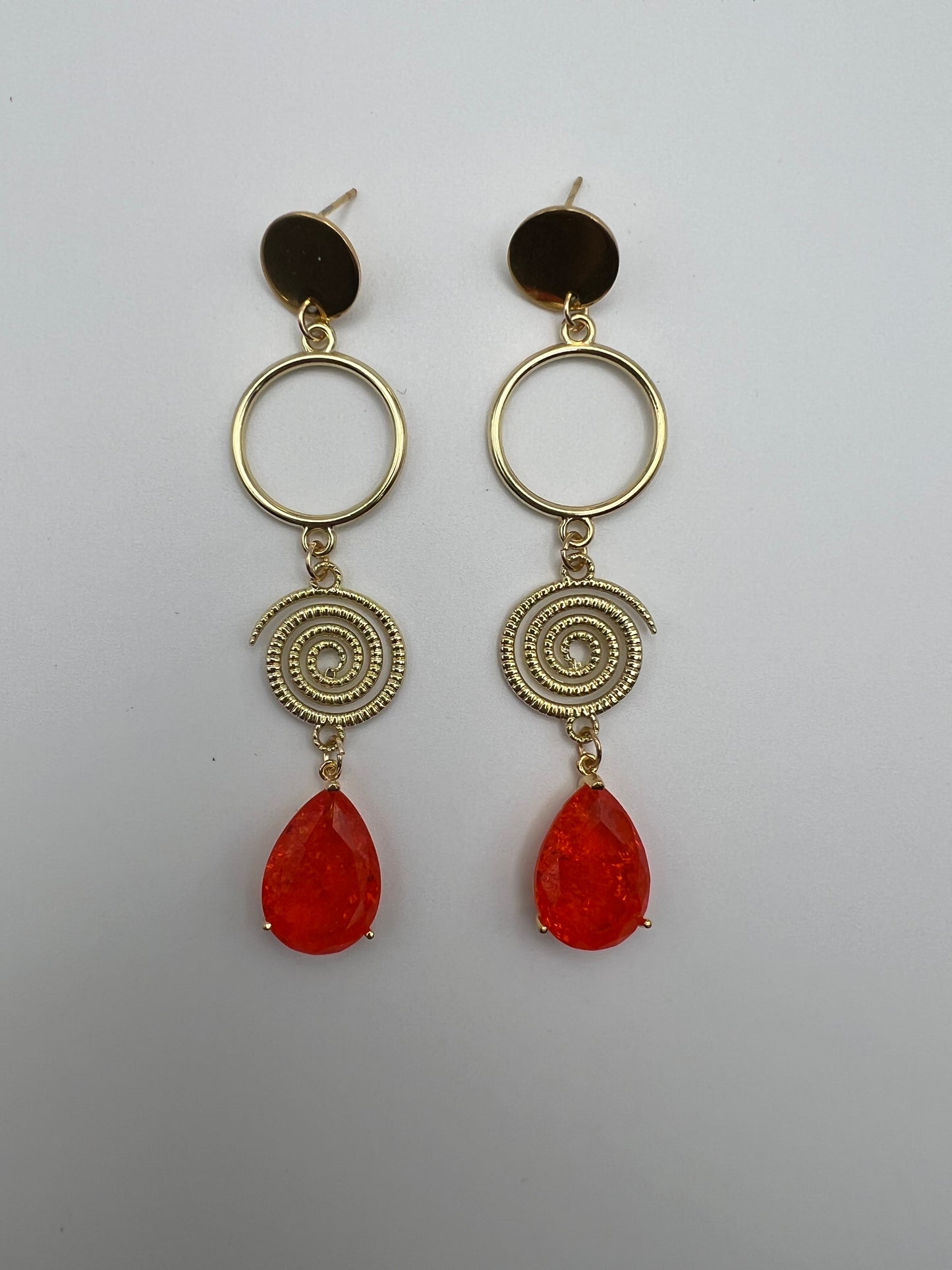 Stylish Gold & Orange Statement Earrings