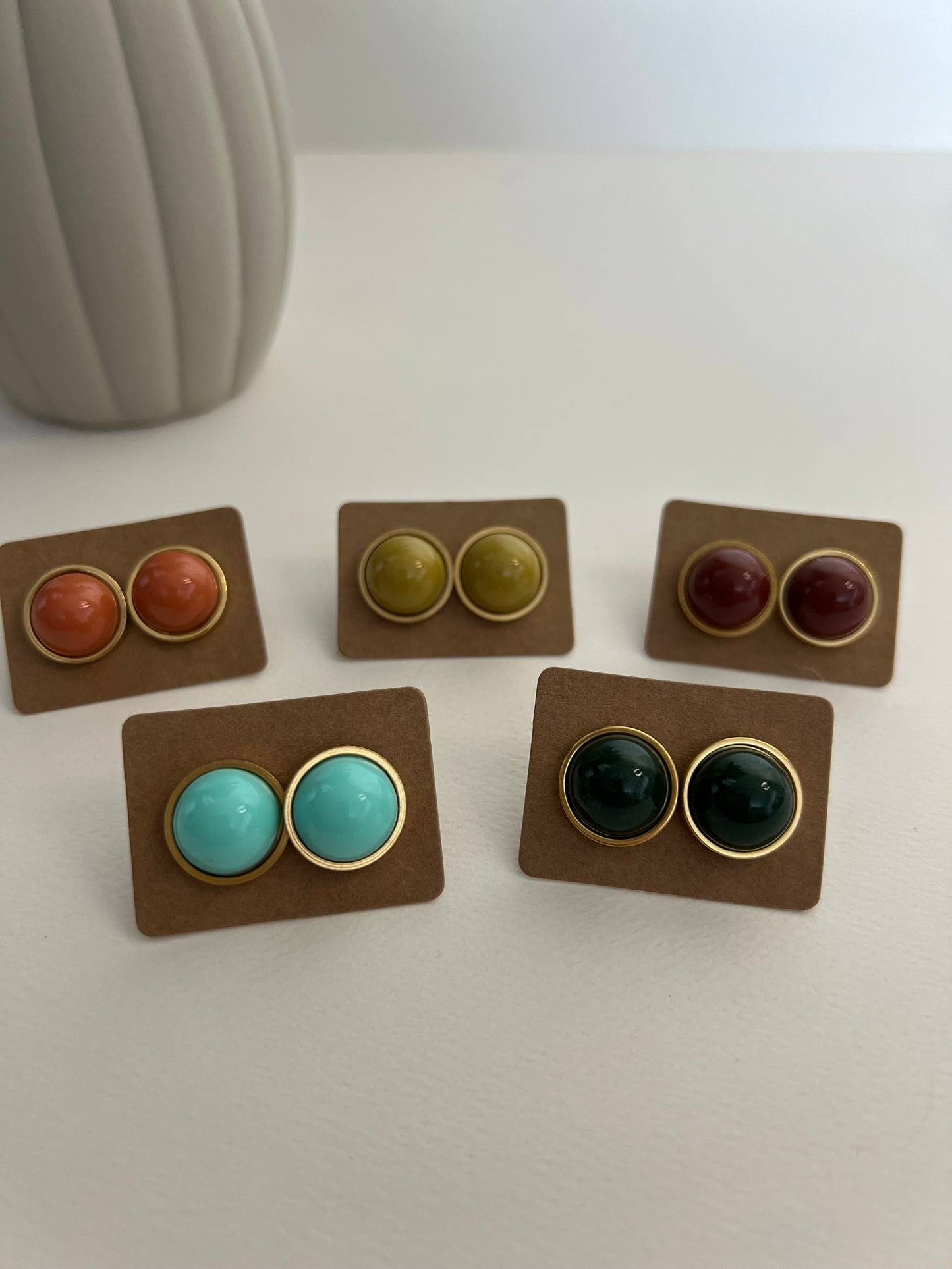 Round Colorful Stud Earrings Set