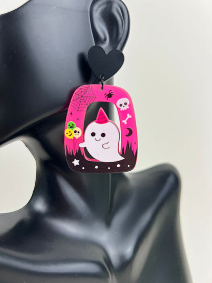 Kawaii Halloween Ghost & Cat Earrings